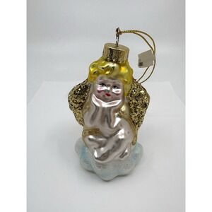 Vintage Hand Blown Glass Christmas Ornament  Angel Gold Cherub New
